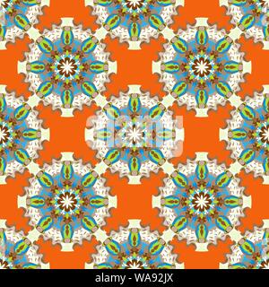 beautiful colored objects on abstract orange background seamless pattern vector illustration Stock Vector