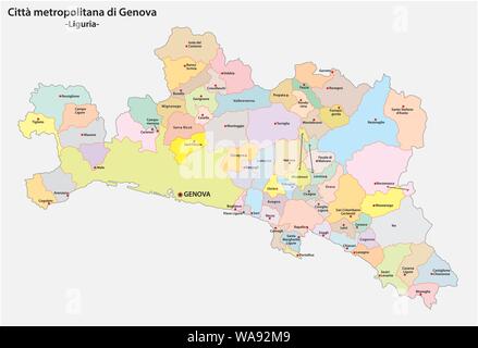 administrative and political community map of the Metropolitan city of Genoa in the region Liguria Italy Stock Vector