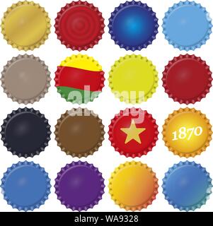 Vector illustration. Cap beer bottle icon in several colors. Layered. Easy change color and drawing. Stock Vector