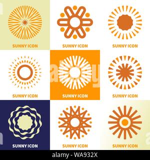 Vector illustration. Abstrac sun logo icon set in linear style. Stock Vector