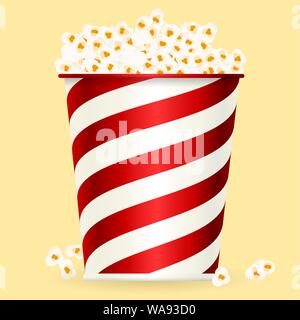 Vector illustration. Popcorn box in shiny style. Corn snack for fun. Stock Vector