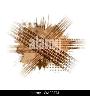 Transparent grunge splash elements with tire tracks isolated on white background Stock Vector