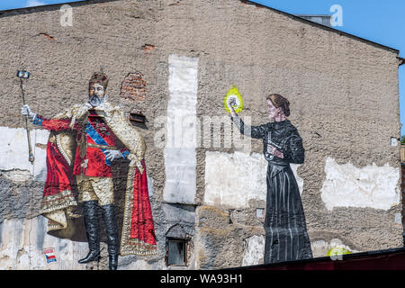 Mural of King Edward VII and Madame Curie in Olomouc, Czech Republic Stock Photo