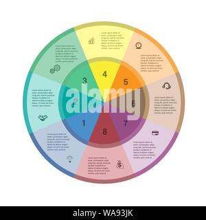Template for infographics. Business project. Colorful ring. 8 positions Stock Vector