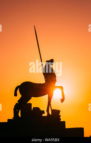 Pompeii, Italy. Statue Of Centaur On Territory Of Forum On Background Sunset Sunrise Sky. Stock Photo