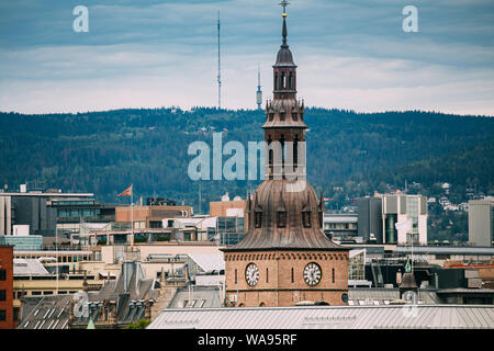 Oslo, Norway. View Of Oslo Cathedral in Norway, formerly Our Savior's Church In Skyline. Stock Photo