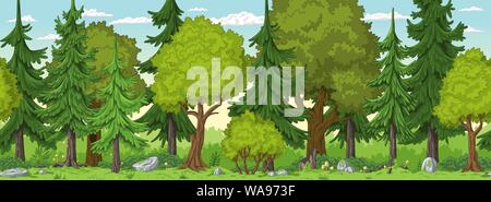 Seamless cartoon nature background. Vector illustration with separate layers. Stock Vector