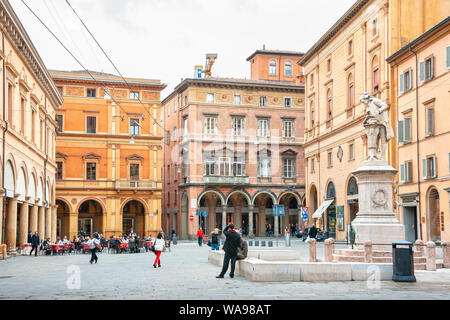 View to Piazza Galvani with statue of the Italian physicist and physician Luigi Galvani in Bologna. Italy Stock Photo
