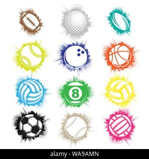 Set of different color sport balls isolated on white background Stock Vector