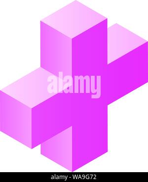 Pink plus sign icon isometric style Royalty Free Vector