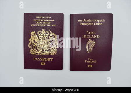 A UK passport and an Irish passport.  The Brexit referendum result caused a huge increase in the applications for Irish citizenship. Stock Photo
