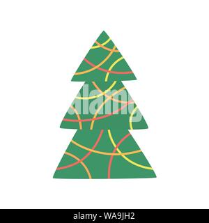 Green xmas tree decorated with Christmas garland isolated on white. Vector tree christmas green Stock Vector