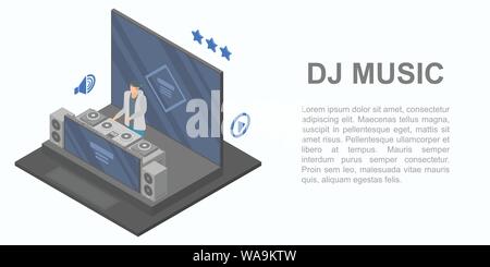 Dj music concert concept banner, isometric style Stock Vector