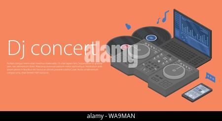 Dj concert concept banner, isometric style Stock Vector