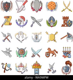 Medieval period icons set, cartoon style Stock Vector