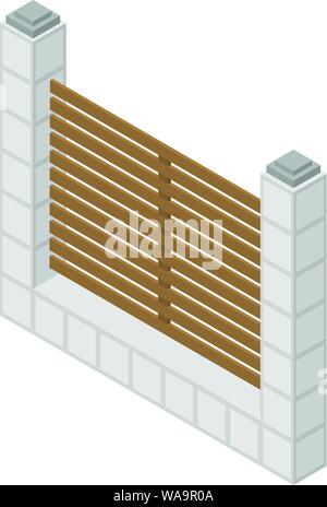 Wood stone fence icon, isometric style Stock Vector