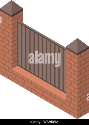 Red brick fence icon, isometric style Stock Vector