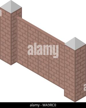 Old brick fence icon, isometric style Stock Vector