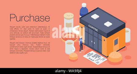 Purchase coffee concept banner, isometric style Stock Vector