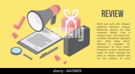 Social review concept banner, isometric style Stock Vector