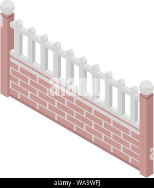 Brick fence icon, isometric style Stock Vector