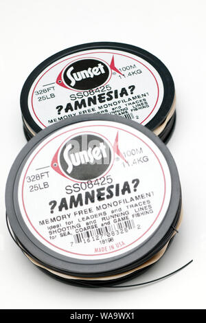 Two Spools of 25 pound Sunset Amnesia memory free mono filament fishing  line Stock Photo - Alamy