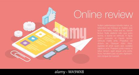 Online review concept banner, isometric style Stock Vector