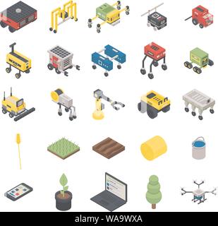 Farming robot icons set, isometric style Stock Vector