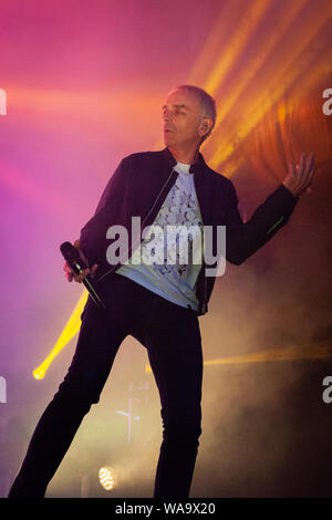 Trondheim, Norway. August 15th, 2019. The British electronic music group Underworld performs a live concert during the Norwegian music festival Pstereo 2019. Here singer Karl Hyde is seen live on stage. (Photo credit: Gonzales Photo - Tor Atle Kleven). Stock Photo