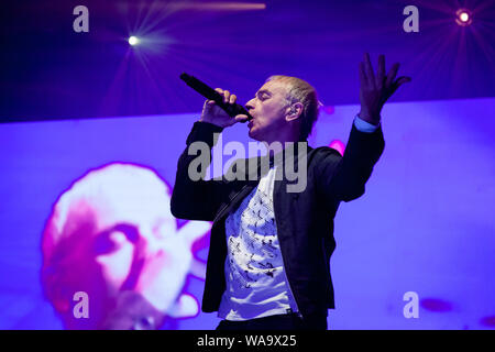 Trondheim, Norway. August 15th, 2019. The British electronic music group Underworld performs a live concert during the Norwegian music festival Pstereo 2019. Here singer Karl Hyde is seen live on stage. (Photo credit: Gonzales Photo - Tor Atle Kleven). Stock Photo