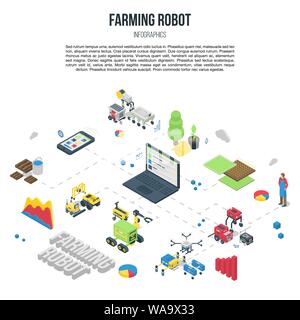 Smart farming robot concept banner, isometric style Stock Vector