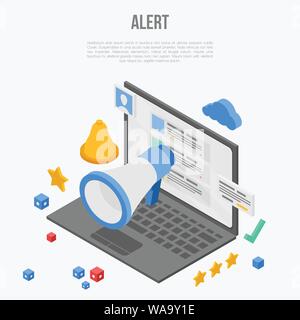 Laptop alert notification concept banner, isometric style Stock Vector