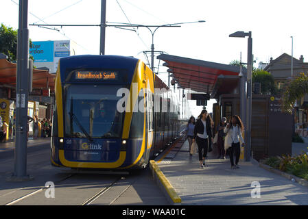 Passengers at Q Link Tram - Light Rail station Southport Queensland Australia Stock Photo