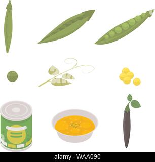 Peas icons set, isometric style Stock Vector