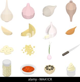 Garlic icons set, isometric style Stock Vector