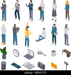 Unemployed icons set, isometric style Stock Vector