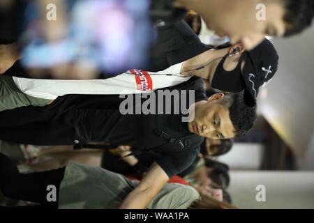 Chinese actor and singer Wang Yibo of South Korean-Chinese boy band UNIQ arrives at an airport in Shanghai, China, 29 July 2019. Stock Photo