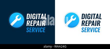 Repair Service of digital equipment - Vector illustration with spanner and captions isolated on white and dark background. Stock Vector