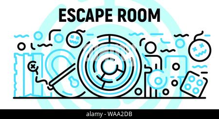 Escape room banner, outline style Stock Vector