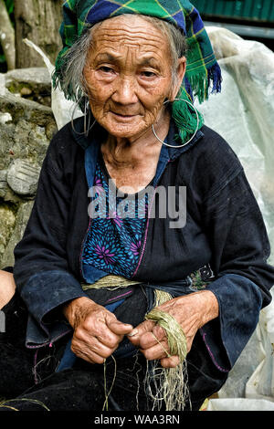 Sapa, Vietnam - August 23: Portrait of a woman of Black Hmong ethnic minority on August 23, 2018 in Sapa, Vietnam. Stock Photo
