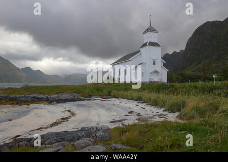 Gimsoy Church, Gimsoya, Lofoten Islands, Norway, Scandinavia Stock Photo