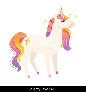 Magic mythical animal from fairy tale unicorn cartoon animal design flat vector illustration isolated on white background. Stock Vector