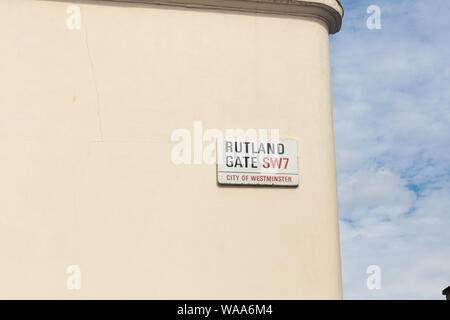 London / UK - July 18, 2019: Rutland Gate name sign, City of Westminster Stock Photo