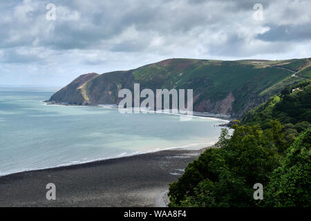 Butter Hill and Foreland Point, seen from the Lynton and Lynmouth Cliff Railway, Devon Stock Photo