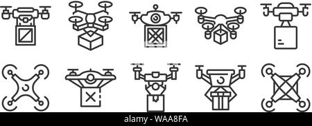 Drone delivery service icons set, outline style Stock Vector