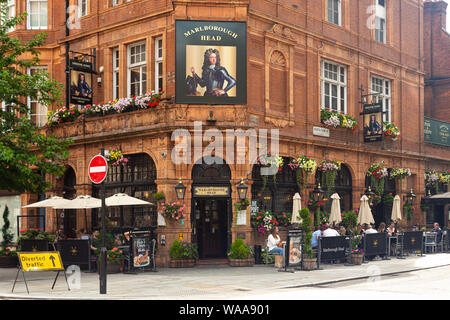 London / UK - July 18, 2019: Marlborough Head gastronomic pub on the intersection of the North Audley Street and the North Row in Mayfair Stock Photo