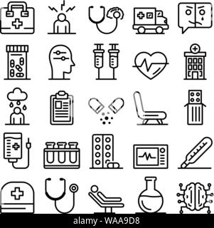 Mental hospital icons set, outline style Stock Vector