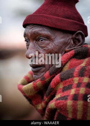 Old Maasai warrior at sunset in Loitoktok, Kenya. Stock Photo