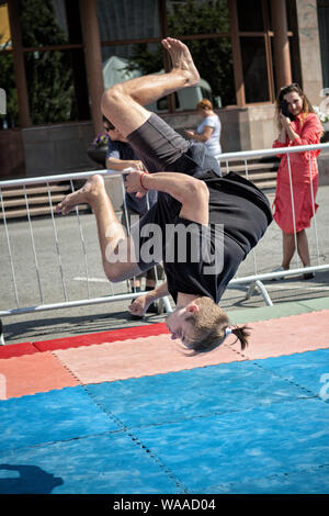 August 25, 2018 - Young gymnast in Krasnoyarsk during the City Day, Siberia, Russia Stock Photo