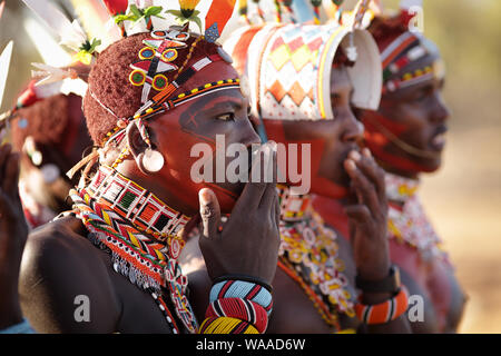 Samburu warrior attending a wedding ceremony in a village near Archers Post, Kenya. Stock Photo